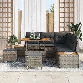 vidaXL Σετ Καναπέ Κήπου με μαξιλάρι 8 pcs Γκρι Πολυ ράταν