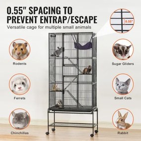 VEVOR 69&quot; Metal Small Animal Cage 4-Tier Rolling Ferret Cage with Tray 3 Ramps