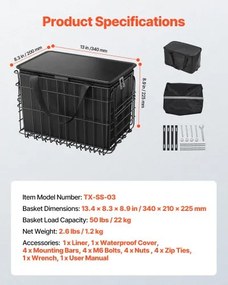 VEVOR Rear Bike Basket Folding Bicycle Basket Cargo Net Liner Waterproof Cover