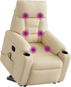 vidaXL Πολυθρόνα Μασάζ Ανακλινόμενη με Ανύψωση Κρεμ Υφασμάτινη