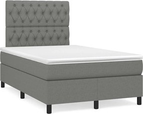 vidaXL Κρεβάτι Boxspring με Στρώμα &amp; LED Σκ.Γκρι 120x190εκ. Υφασμάτινο