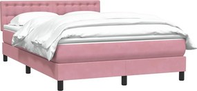 vidaXL Κρεβάτι Boxspring με Στρώμα Ροζ 140x210 εκ. Βελούδινο