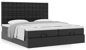 vidaXL Οθωμανικό κρεβάτι με στρώματα Μαύρο 200x200cm Faux Leather