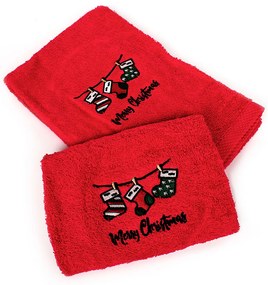 Χριστουγεννιάτικες Πετσέτες (Σετ 2τμχ) Dimcol Christmas Socks Red