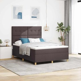 vidaXL LED Κρεβάτι με βάθρο Σκούρο Καφέ 140 x 200 cm ύφασμα