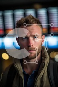 Intra Συλλεκτικό Ξύλινο Παζλ Plywood 4mm - Άνθρωπος στο αεροδρόμιο με οθόνη πληροφοριών πτήσης Σε Ξύλινο Κουτί - Διαστάσεις Puzzle: 10x10 cm – 25 κομμάτια