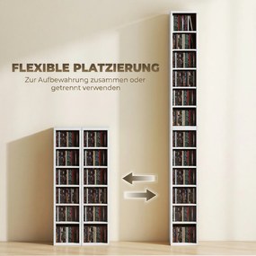 204 Ράφια αποθήκευσης CD Σετ 2, Blu-Ray Tower Stand με ρυθμιζόμενα ράφια, Organizer ραφιών, Λευκό