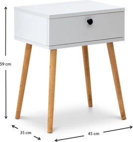 Κομοδίνο Pauline Megapap χρώμα λευκό 45x35x61εκ.