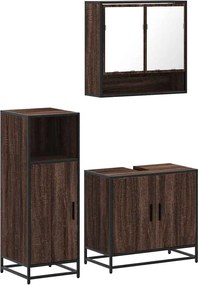 vidaXL Σετ Επίπλων Μπάνιου 3 Τεμαχίων Καφέ Δρυς από Τεχν. Ξύλο