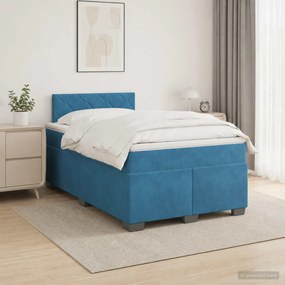 vidaXL Κρεβάτι box spring με στρώμα Μπλε 120 x 190 cm Βελούδο