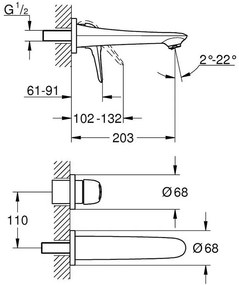 Μπαταρία νιπτήρος τοίχου Grohe Eurostyle New