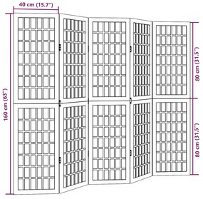 Διαχωριστικό Χώρου με 5 Πάνελ Μαύρο από Μασίφ Ξύλο Παυλώνιας - Μαύρο