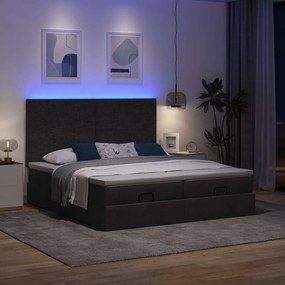 VidaXL Οθωμανικό κρεβάτι με στρώματα & LEDs Μαύρο ύφασμα 160x200cm