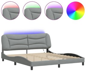 Πλαίσιο Κρεβατιού με LED Ανοιχτό Γκρι 180x200 εκ. Υφασμάτινο - Γκρι