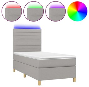 vidaXL Κρεβάτι Boxspring με Στρώμα &amp; LED Αν.Γκρι 90x200 εκ. Υφασμάτινο