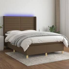 vidaXL Κρεβάτι Boxspring με Στρώμα &amp; LED Σκ.Καφέ 140x190εκ. Υφασμάτινο