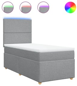 vidaXL Κρεβάτι Boxspring με Στρώμα Ανοιχτό Γκρι 90x200 εκ. Υφασμάτινο