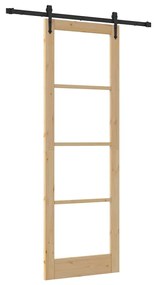 vidaXL Συρόμενη Πόρτα Χειροκίνητος Καφέ 78 x 232 cm Ξύλο και μέταλλο