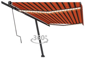 Τέντα Αυτόματη με LED+Αισθητ. Ανέμου Πορτοκαλί/Καφέ 500x350 εκ.