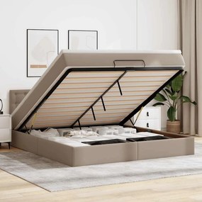 VidaXL Οθωμανικό κρεβάτι με στρώματα & LEDs Cappuccino Faux Leather