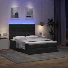 vidaXL Οθωμανικό κρεβάτι με στρώμα &amp; LEDs Μαύρο 140x200 cm Ύφασμα