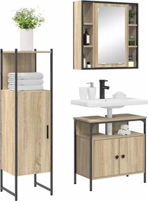 vidaXL Σετ Επίπλων Μπάνιου με ράφι 3 pcs Καφέ Επεξεργασμένο ξύλο
