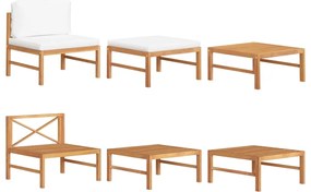 vidaXL Σαλόνι Κήπου Σετ 3 Τεμαχίων Μασίφ Ξύλο Teak με Κρεμ Μαξιλάρια