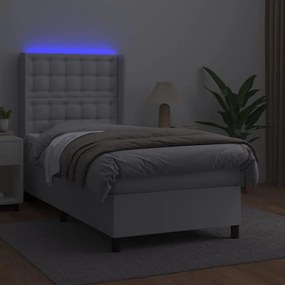 vidaXL Κρεβάτι Boxspring με Στρώμα & LED Λευκό 80x200 εκ. Συνθ. Δέρμα