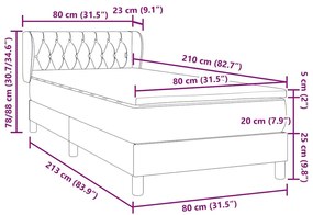 Box Spring Κρεβάτι με στρώμα Σκούρο γκρι 80x210 εκ. Βελούδινο - Γκρι