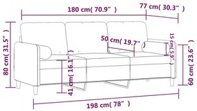Καναπές Τριθέσιος Ανοιχτό γκρι 180 εκ. Βελούδινος με Μαξιλάρια - Γκρι