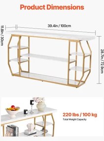 VEVOR 3 Tiers Marble Console Table Modern Golden Geometric Large Console Table