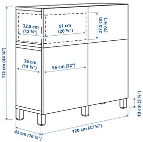 BESTÅ σύνθεση αποθήκευσης με πόρτες/συρτάρια ανοίγματος με πίεση, 120x42x112 cm 094.808.11