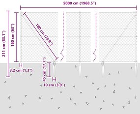 vidaXL Στύλος Περιφράξεων Γκρι 50 x 1,6 μ (50 mm πλέγμα)