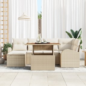 vidaXL Set με 7 κομμάτια καναπέ κήπου με μαξιλάρια μπεζ πολυ-ρατάν