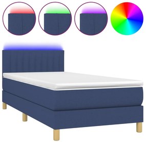 vidaXL Κρεβάτι Boxspring με Στρώμα &amp; LED Μπλε 100x200 εκ. Υφασμάτινο