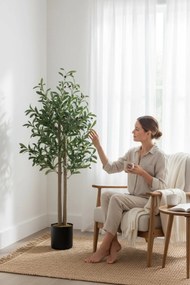 Stewehome Τεχνητό δέντρο ελιάς σε μαύρη γλάστρα Πράσινο