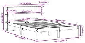 Κρεβάτι Βιβλιοθήκη Χωρίς Στρώμα 160x200 εκ Μασίφ Ξύλο Πεύκου - Λευκό