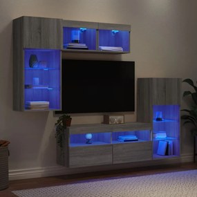 vidaXL Έπιπλα Τοίχου Τηλεόρασης 5 τεμ. LED Γκρι Sonoma από Επεξ. Ξύλο