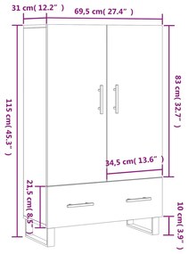 Ντουλάπα Γυαλ. Λευκό 69,5 x 31 x 115 εκ. από Επεξεργασμένο Ξύλο - Λευκό