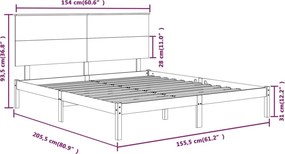 vidaXL Πλαίσιο Κρεβατιού 150 x 200 εκ. Μασίφ Ξύλο King Size