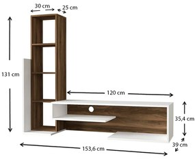 Σύνθεση τηλεόρασης Bend Megapap από μελαμίνη χρώμα λευκό - καρυδί 153,6x39x131εκ.