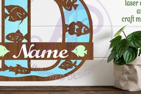 Intra απο ξύλο plywood Χρώμα wenge 3mm-4mm πάχος - Μονόγραμμα Fish Capital Letter D Δίασταση 30x20 cm INTRAFABR-79537050