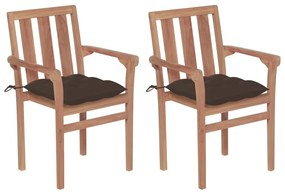 Καρέκλες Κήπου 2 τεμ. από Μασίφ Ξύλο Teak με Taupe Μαξιλάρια - Μπεζ-Γκρι