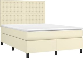 vidaXL Κρεβάτι Boxspring με Στρώμα &amp; LED Κρεμ 140x190 εκ. Συνθ. Δέρμα