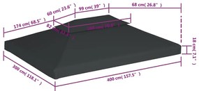 vidaXL Κάλυμμα για Κιόσκι 2 Επιπέδων Ανθρακί 4 x 3 μ. 310 γρ./μ²