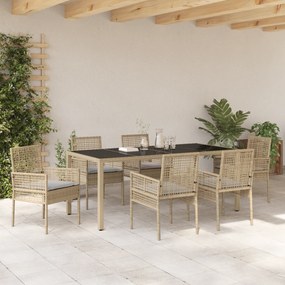 vidaXL Set Τραπεζαρίας 7 Τεμαχίων  με Μαξιλάρια Μπεζ Πολυ Ράττανα