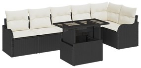 vidaXL Σετ καναπέ κήπου 7 τεμαχίων  με μαξιλάρια Μαύρο Πολυτεχνικό ρατάν