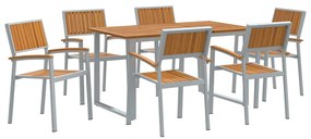 vidaXL Σέτ φαγητού για κήπο 7 pcs Γκρι και καφέ 140 x 80 x 75 cm