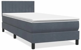 Κρεβάτι Boxspring με Στρώμα Σκούρο Γκρι 90x220 εκ. Βελούδινο - Γκρι