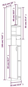 Ντουλάπι Μπάνιου Γκρι Sonoma 32x25,5x190 εκ. Επεξεργασμένο Ξύλο - Γκρι